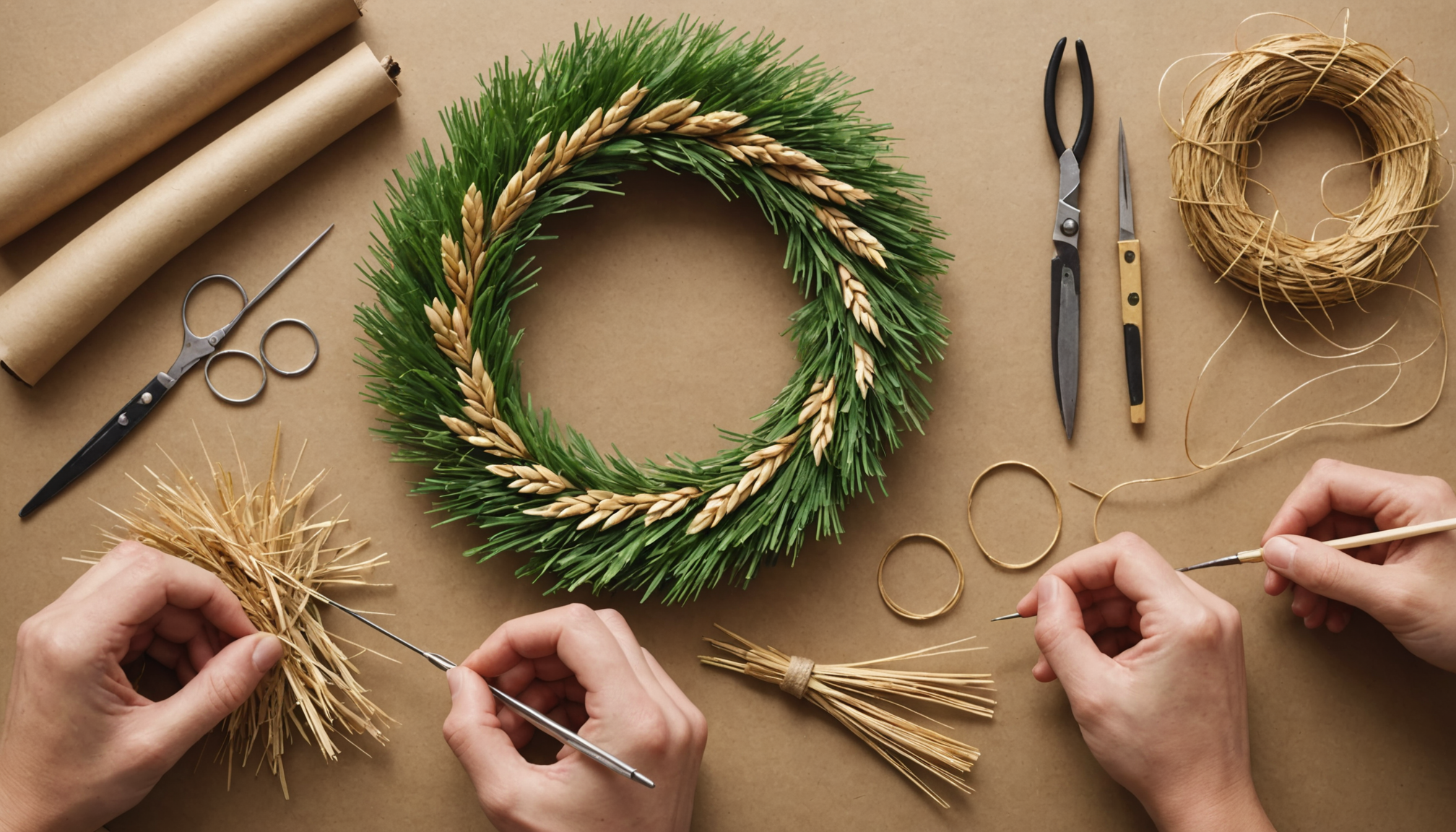 Création d’une couronne de Noël en paille de blé : guide étape par étape