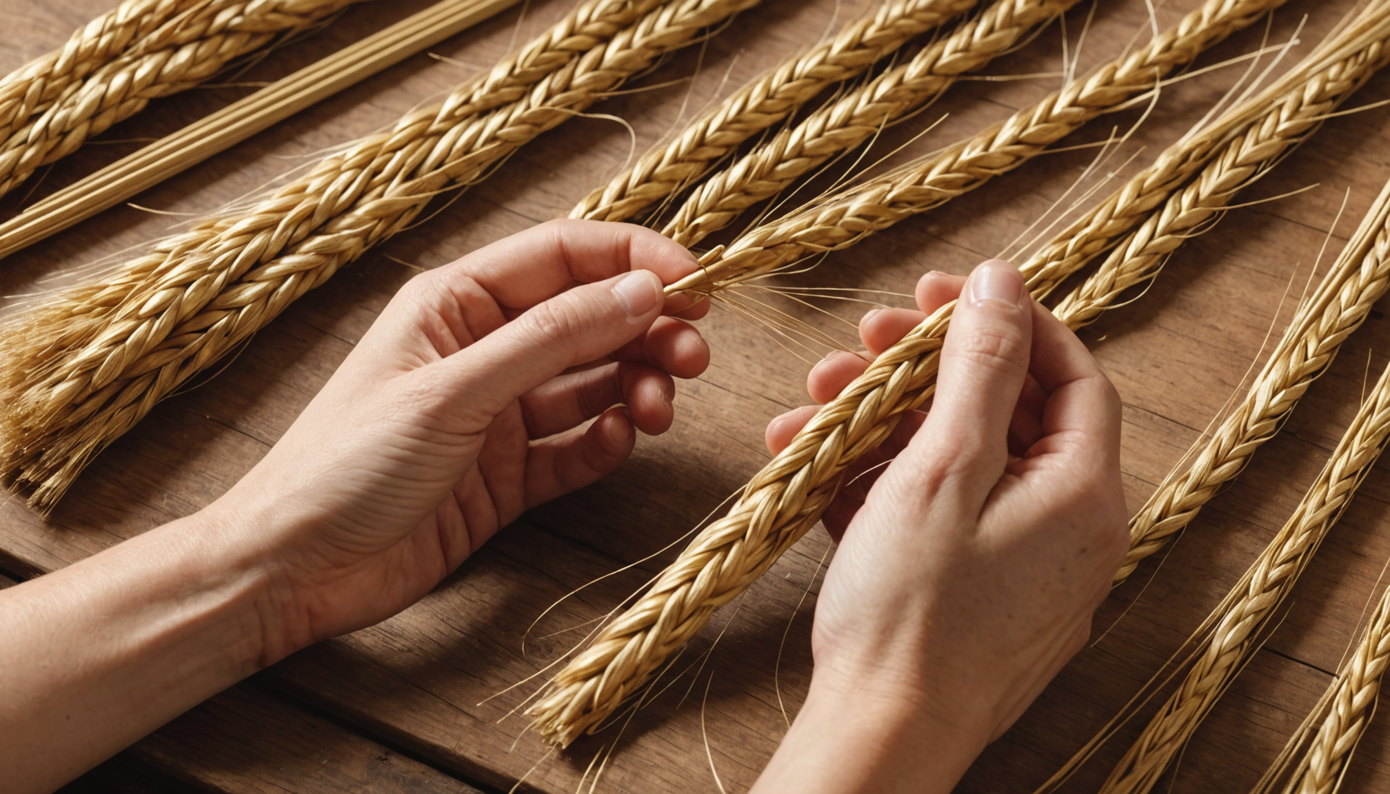 Guide pratique pour réaliser une tresse simple en paille de blé avec trois brins