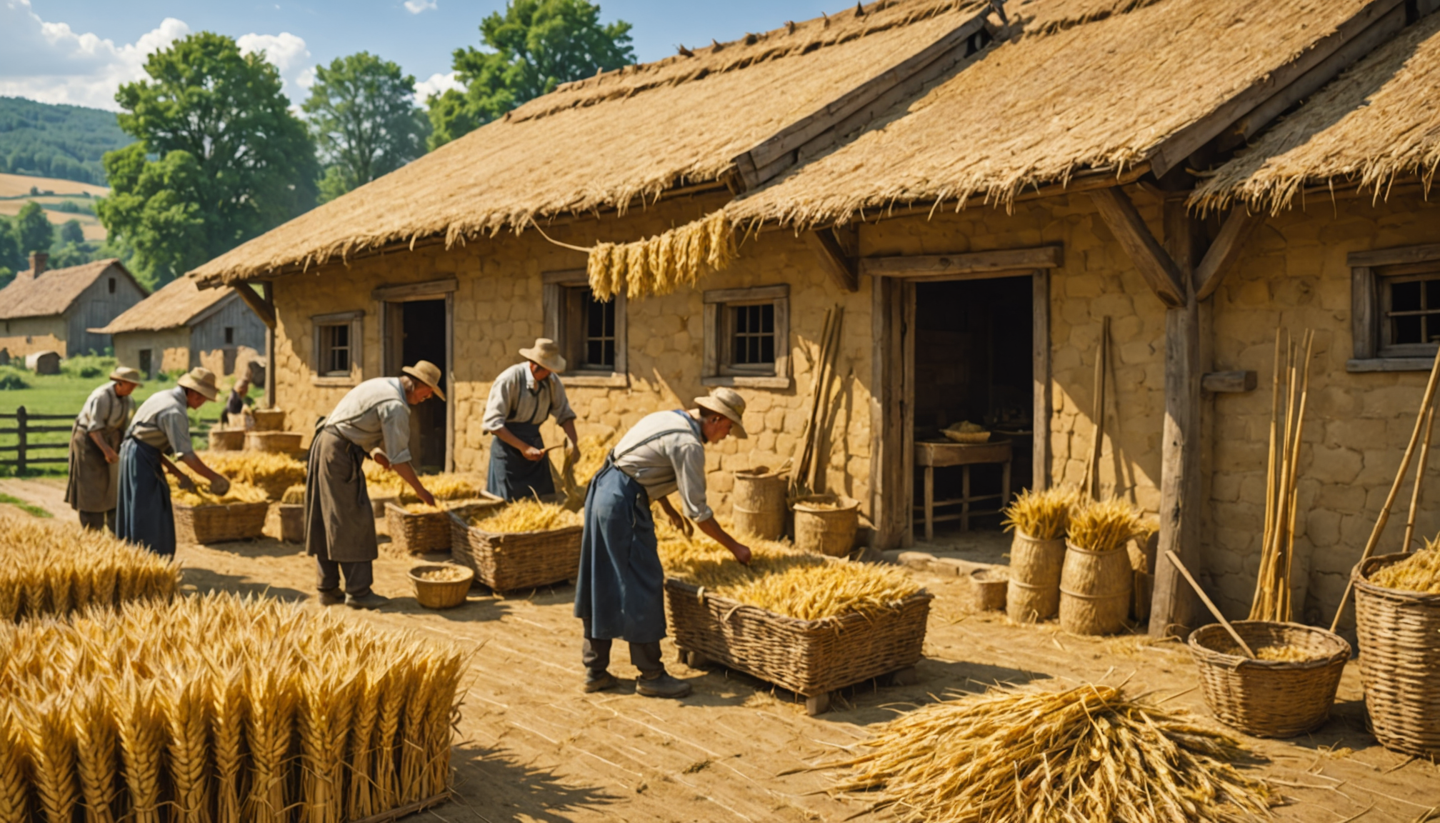 Techniques artisanales pour le séchage et la conservation de la paille de blé